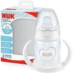 NUK First Choice Learner Bottle vaso aprendizaje bebe | 150 ml | Asas de fácil agarre y boquilla de silicona | A prueba de fugas | 6-18M | Anticólicos | Control de temperatura | Sin BPA | Blanco