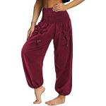 Pantalones rojos de seda con pijama de verano hippie talla M para mujer 