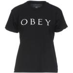 Camisetas negras de poliester de manga corta manga corta con cuello redondo de punto OBEY talla XS para mujer 