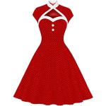 Vestidos rojos de piel de cóctel con cuello alto vintage con lunares talla XL para mujer 