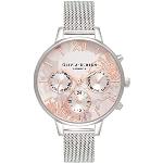 Relojes plateado de acero inoxidable de pulsera Cuarzo malla analógicos con correa de plata floreados Olivia Burton para mujer 