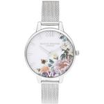 Relojes blancos de acero inoxidable de pulsera Cuarzo malla analógicos floreados Olivia Burton con motivo de flores para mujer 