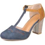 Sandalias azules de tacón de primavera de punta redonda talla 36 para mujer 