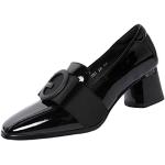 Zapatos negros de goma de tacón de punta cuadrada formales talla 38 para mujer 