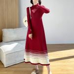 Vestidos rojos de algodón de manga larga de invierno maxi manga larga con cuello alto informales de punto talla XL para mujer 