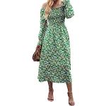 Vestidos informales verdes de piel rebajados de verano maxi manga larga con escote cuadrado informales floreados con motivo de flores talla XL para mujer 