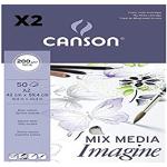 Pack de 2 Blocs Encolados, A2, 50 Hojas, Canson Mix Media Imagine, Grano Fino 200g