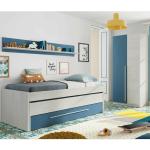 Pack Dormitorio Juvenil Infantil Color Azul y Blanco (Cama Nido + Armario + estantería) SOMIERES INCLUIDOS