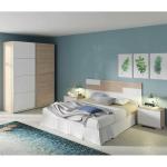 Pack Muebles habitación Matrimonio Onix Color Blanco y Roble Camas 150 cm (Cabecero+Mesitas+Armario)