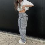 Jeans desgastados grises de poliester de otoño vintage desgastado talla XL para mujer 