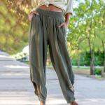Pantalones bombachos marrones de algodón de verano tallas grandes informales talla 3XL para mujer 