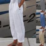 Pantalones grises de algodón de cintura alta de verano tallas grandes informales talla 3XL para mujer 