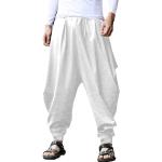 Pantalones blancos de algodón de lino de verano bohemios talla L para hombre 