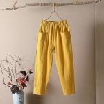 Pantalones beige de algodón de cintura alta de verano tallas grandes talla 3XL para mujer 