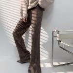 Pantalones marrones de algodón de cintura alta de otoño de punto talla XS para mujer 