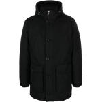Abrigos negros de goma con capucha  manga larga con cuello alto con logo Tommy Hilfiger Sport de materiales sostenibles para hombre 