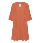 Vestidos naranja de lino de lino tallas grandes tres cuartos con escote V PART TWO con volantes talla XXL para mujer 
