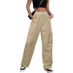 Pantalones beige de cintura alta vintage talla L para mujer 