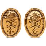 Pendientes clips dorados de oro con grabado con logo chanel Talla Única para mujer 