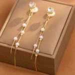 Pendientes clips de perlas para navidad para mujer 
