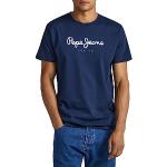 Camisetas azules de algodón de manga corta rebajadas manga corta con cuello redondo con logo Pepe Jeans talla L para hombre 