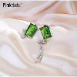 Pendientes verdes de vidrio de cristal de carácter romántico para mujer 