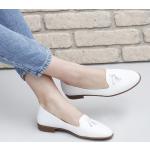 Zapatillas blancas de goma de piel de punta redonda con tacón hasta 3cm con borlas para mujer 