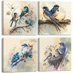 Cuadros modernos azules de madera con motivo de pájaros 