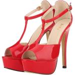 Zapatos peep toe rojos de cuero de verano con tacón más de 9cm para mujer 