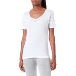 Playtex Camiseta manga corta con detalles en el escote 100% algodón Mujer x1, Blanco, L