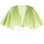 Blusas verdes de poliester con pliegues rebajadas manga corta con escote V Rosie Assoulin con lazo de materiales sostenibles para mujer 