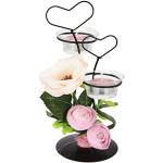 Portavelas rosas de metal de carácter romántico floreados Flair 