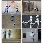 Cuadros abstractos marrones de lona Banksy con motivo de graffiti 