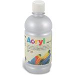 PRIMO Morocolor Acryl, 1 Frasco de 500 ml de Color Acrílico Fino, Plata, Efecto Cubriente y Luminoso, equipado con Tapón Dosificador