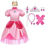 Princesa Peach Vestido para Niñas con Corona Cosplay Carnaval Halloween Party Dress Up Outfit, Rosa + accesorios, 4-5 Años