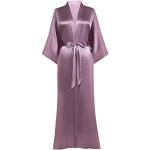 PRODESIGN Kimono de satén largo y sedoso, bata de baño para boda, dama de honor, Morado (, talla única