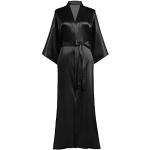 PRODESIGN Kimono de satén largo y sedoso, bata de baño para boda, dama de honor, Negro, talla única