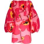 Vestidos rosas de seda escote barco rebajados manga larga con cuello barco floreados Carolina Herrera fruncido con motivo de flores talla L para mujer 