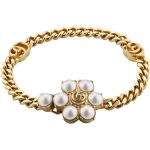 Pulseras doradas de metal de perlas con logo Gucci para mujer 