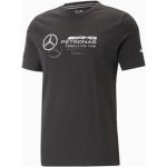 Camisetas negras de algodón de manga corta Formula 1 Mercedes AMG Petronas con cuello redondo con logo Puma de materiales sostenibles para hombre 