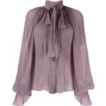 Blusas moradas de seda de manga larga manga larga con lazo para mujer 