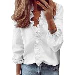 Blusas blancas de gasa de manga larga de verano manga larga con escote V formales con volantes para mujer 