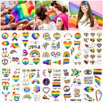 Qpout 20 Sheets Pride Tattoos, Pride Face Tattoos, Gay Pride Temporary Tattoos, LGBT Tattoos Stickers, Pride Day Temporary Tattoos, Rainbow Flag Hearts Temporary Tattoos for Kids Adults Men Women