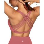 QUEENIEKE - Sujetador Deportivo para Mujer con Acolchado extraíble, Ligero, para Yoga, Cruzado, sin Espalda, para Entrenamiento Color Begonia Rosa Tamaño L