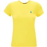 Camisetas amarillas de algodón de manga corta manga corta con cuello redondo informales Ralph Lauren Lauren con bordado talla M para mujer 