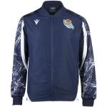 Real Sociedad | Official Travel Jacket | Zipped, Sportive and with a Hood with Elastic Fastening | 2021-22 Season | Polyester | White and Blue| Size JL