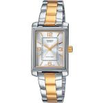 Relojes dorados de acero inoxidable de pulsera impermeables analógicos con correa de plata Casio para mujer 