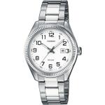 Relojes blancos de acero inoxidable de pulsera impermeables analógicos con correa de plata Casio para mujer 