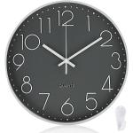 Sun Floweres - Reloj de pared moderno, reloj de pared de cuarzo silencioso de 30 cm, reloj de péndulo de pared con números arábigos redondos, para cocina, oficina, sala de estar, estudio, dormitorio (gris)