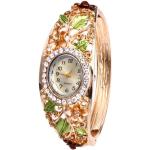 Relojes dorados de Diamantes de pulsera para fiesta ovalados impermeables Cuarzo analógicos números arábigos vintage floreados para mujer 